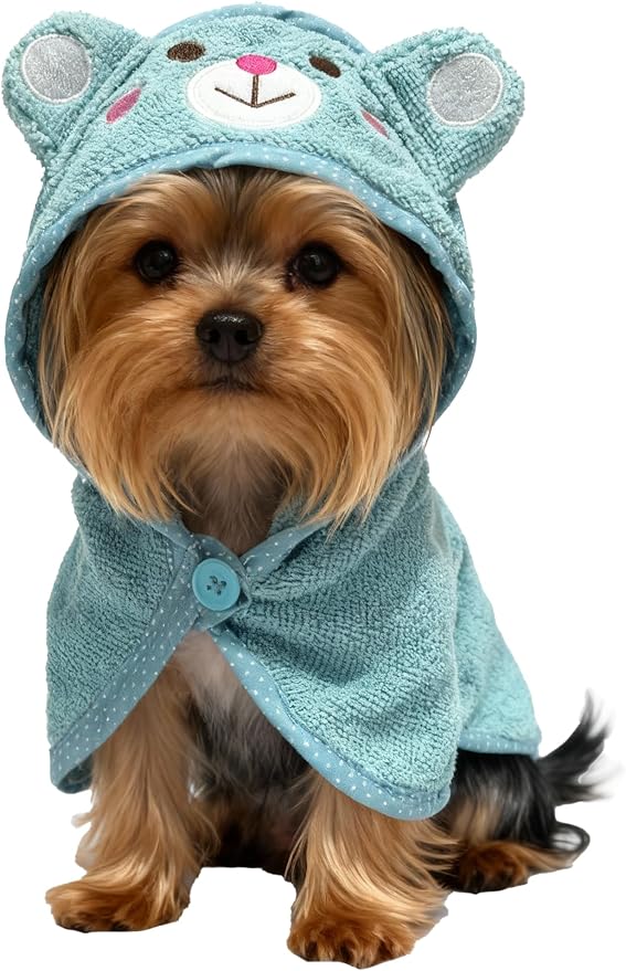 Dog Hooded Bathrobe Towel, Fast Drying Bath Towel Absorbent Warm Blanket Blue S