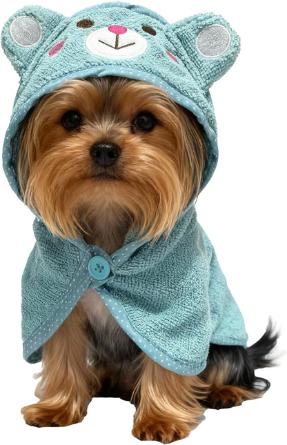 Dog Hooded Bathrobe Towel, Fast Drying Bath Towel Absorbent Warm Blanket Blue L