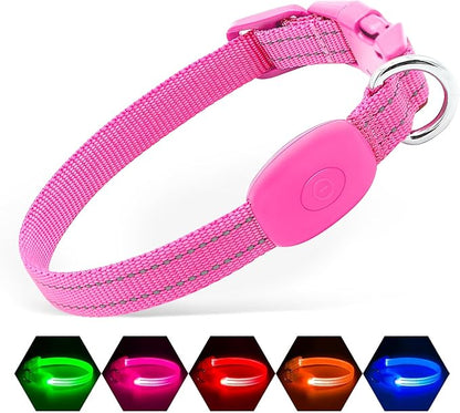 Illumifun LED Dog Collar, USB Rechargeable Light Up Collars, Adjustable Safety Collar Light for Small Dogs Cats Glow in The Dark (Pink, X-Small)