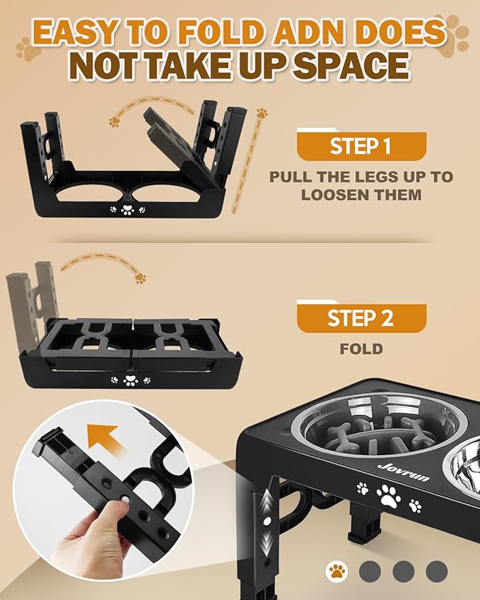 Elevated Dog Bowls, Non-Slip Dog Feeder with 1*Stainless Steel Dishes & 1*Slow Feeder Bowl, 5 Heights Adjustable Raised Bowls for 3.15″-8.66″-9.84″-11.02″-12.2″
