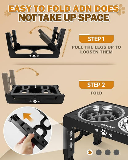Elevated Dog Bowls, Non-Slip Dog Feeder with 1*Stainless Steel Dishes & 1*Slow Feeder Bowl, 5 Heights Adjustable Raised Bowls for 3.15″-8.66″-9.84″-11.02″-12.2″