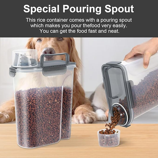 5-7Lbs Dog Cat Food Storage Container with Upgraded Large Nozzle BPA-free, 4 Snap Seals Plastic Pet Food Storage Containers with Handles (Clear Black, 5L-1pack)