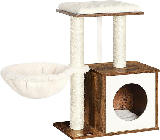 FEANDREA Small Cat Tree for Kittens, Modern Cat Tower for Indoor Cats, Cat Condo with Scratching Posts, Removable Washable Cushions, Rustic Brown UPCT122X01
