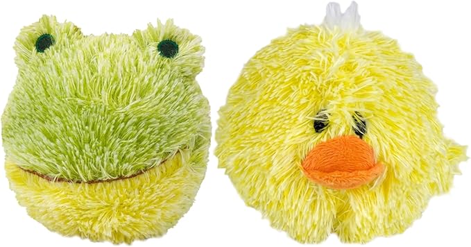 Pet Lou Chick and Frog EZ Squeaky Ball Dog Plush Toy, Twin Pack (4"), Durable Plush Dog Squeaker Toys, Stuffing-Free Pet Supplies for Small & Medium Dogs, Yellow