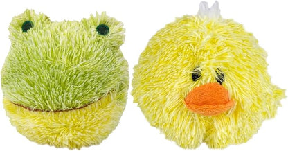Pet Lou Chick and Frog EZ Squeaky Ball Dog Plush Toy, Twin Pack (4"), Durable Plush Dog Squeaker Toys, Stuffing-Free Pet Supplies for Small & Medium Dogs, Yellow