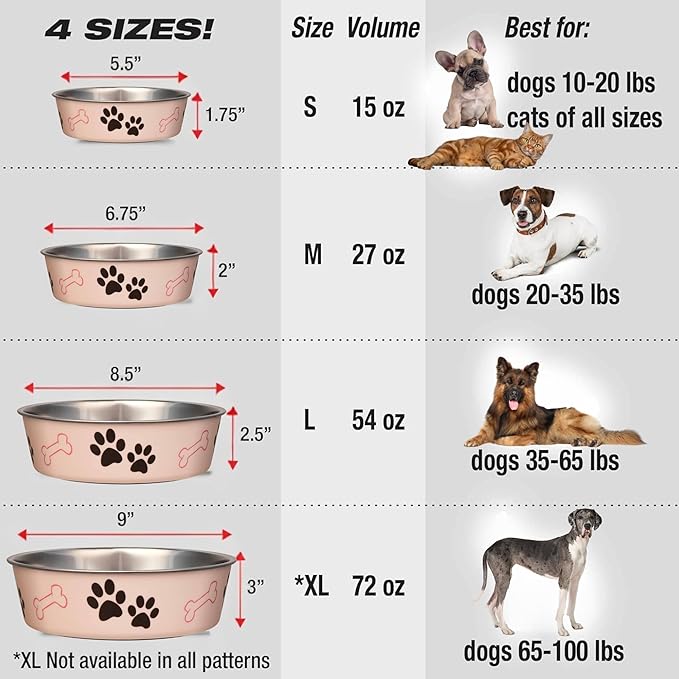 Loving Pets Bella Dog Bowls- Stainless Steel Dog & Cat Bowls - Spill Proof Dog Food Bowl, Cat Bowl, Puppy Essentials & Pet Supplies Great for Home & Travel (Medium 20-35 lbs, Paparazzi Pink)