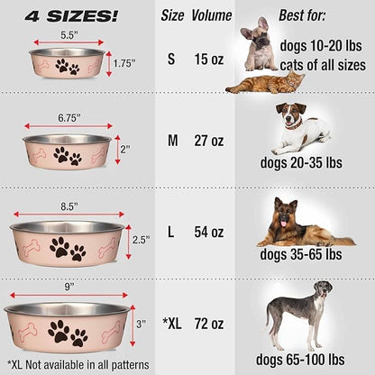 Loving Pets Bella Dog Bowls- Stainless Steel Dog & Cat Bowls - Spill Proof Dog Food Bowl, Cat Bowl, Puppy Essentials & Pet Supplies Great for Home & Travel (Medium 20-35 lbs, Paparazzi Pink)