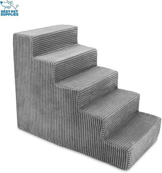 Best Pet Supplies Dog Stairs & Steps - Foam Steps for Small Dogs & Cats, Non-Slip Indoor Balanced Pet Step Support, Dog Ramp, No Assembly, Gray, 5-Step (22.5-inch Height)