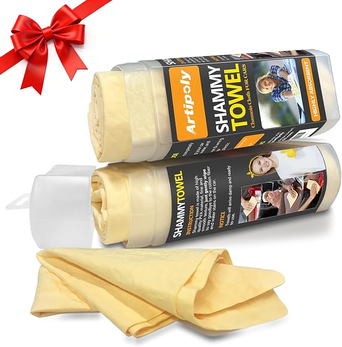Premium Shammy Cloth for Car Drying 2pk (26”x17”)-Super Absorbent Chamois Towel for Car-Reusable Shammy Towel for Car, Bathroom,Pets, Dust Remove, No Spots/Streak/Scratch
