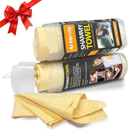 Premium Shammy Cloth for Car Drying 2pk (26”x17”)-Super Absorbent Chamois Towel for Car-Reusable Shammy Towel for Car, Bathroom,Pets, Dust Remove, No Spots/Streak/Scratch