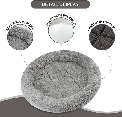 Enjoying Plush Cat Bed Mat, 15.75" Round, Self Warming Dog Bed with Pillow, Puppy Kitty Relying/Curling Sleep Cushion, Warm Bed for Small to Medium Dogs Cats Rabbits, Antiskid Bottom, Medium