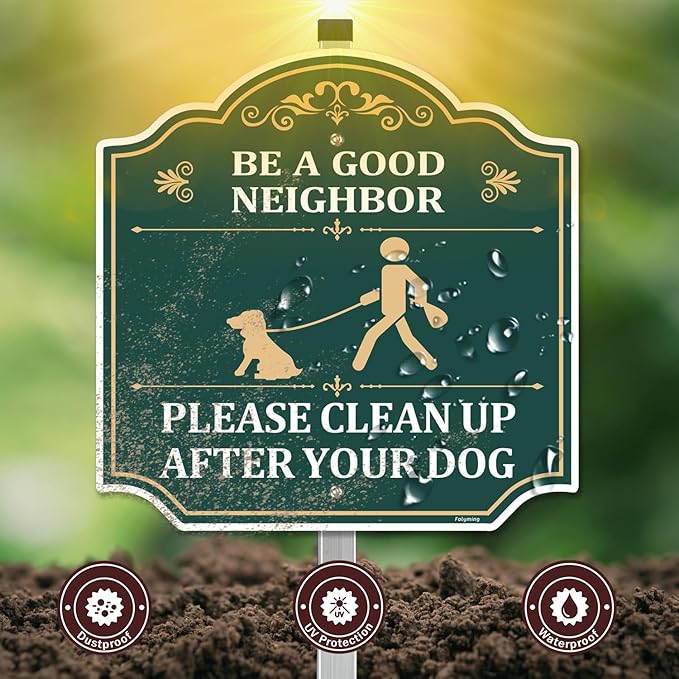 1 Pack Clean Up After Your Dog Be A Good Neighbor Signs 12 x 12 Inches With Metal Stakes No Dog Poop Lawn Signs Sturdy Aluminum Weatherproof UV Protect Easy to Install Outdoor