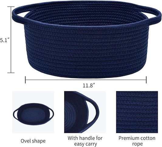 ABenkle Small Basket with Handles - Decorative Durable Rope Woven Storage Bin Shelf Storage Organizer Cube, Easter Baby Gift Basket, 12"x8"x5"