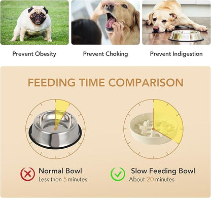 Ceramic 1.6 Cup Dog Bowl Slow Feeder, 8.2 inch Slow Pet Food Dish for Medium and Large Dog, Stop Bloat, Preventing Choking(Single Bowl, Beige)