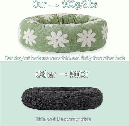 23 Inch Calming Dog Bed for Small Dogs Cats, Kitty Puppy Round Anti-Anxiety Warm Bed, Soft Cozy Anti-Slip Donut Washable Pet Bed, Fits up to 30 lbs Pets