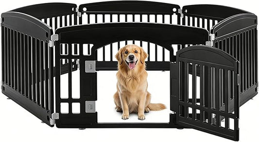 Simple Deluxe 24" 6-Panel Dog Playpen, Durable Pet Playpen with Secure Locking Door for Puppies & Small/Medium Dogs, Portable & Foldable Pet Fence, Black