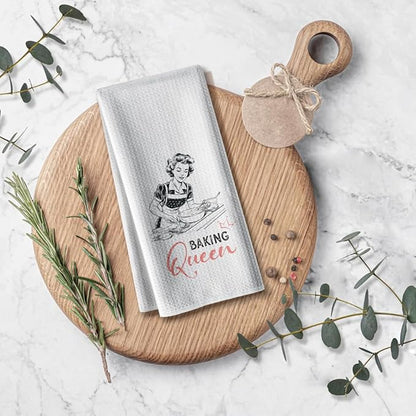Baking Towels for Women- Funny Joked Queen Hand Dish Kitchen DéCor,Absorbent Tea Towel,Gift for Mother Hostess New Home Friend Housewarming 16" x 24”