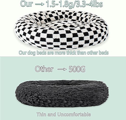 31 Inch Calming Dog Bed for Medium Dogs, Round Anti-Anxiety Warm Bed, Soft Cozy Anti-Slip Donut Washable Pet Bed, Fits up to 50 lbs Pets
