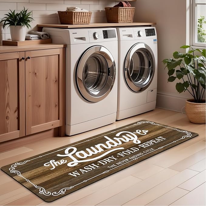 Pauwer Laundry Room Rug Runner 20"x60" Waterproof Rubber Laundry Mat Non Slip Kitchen Mats for Floor Washable Floor Mat Runner Rug for Farmhouse Mudroom Washroom Bathroom Decor