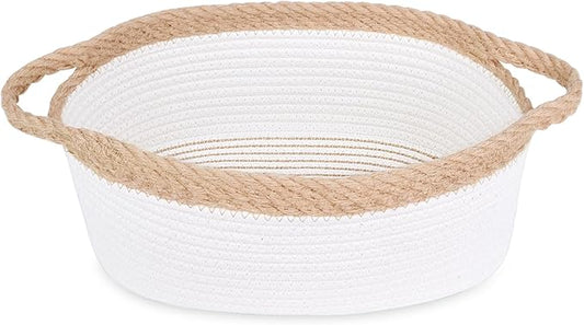 ABenkle Small Basket with Handles - Decorative Durable Rope Woven Storage Bin Shelf Storage Organizer Cube, Easter Baby Gift Basket, 12"x8"x5"