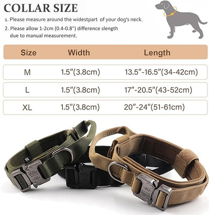 Tactical Dog Collar, Adjustable Military Training Nylon Dog Collar with Control Handle and Heavy Quick-Release Metal Buckle for Small Medium Large Dogs, Red L