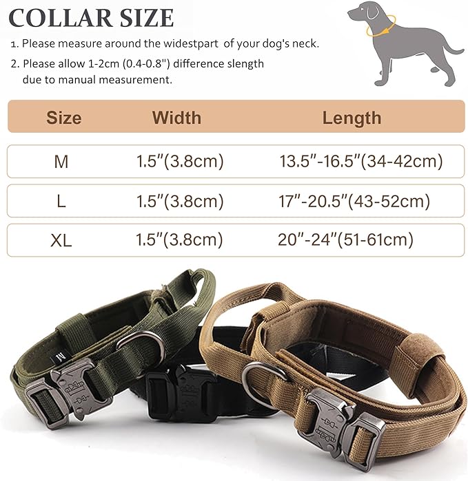 Tactical Dog Collar, Adjustable Military Training Nylon Dog Collar with Control Handle and Heavy Quick-Release Metal Buckle for Small Medium Large Dogs, Red XL
