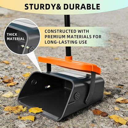 46" Pooper Scooper Swivel Bin & Rake for Large Small Dogs with Bag Attachment, Long Handle Poop Scooper with Lid for Yard (Orange)