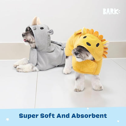 Barkbox Dog Bathrobe Bundle Fast Drying with Hook and Loop Closure & Wrap Tie Snuggle, Easy to Clean, Machine Washable, Dog Coats and Tumble Dry Low - Lion/Rhino, Small