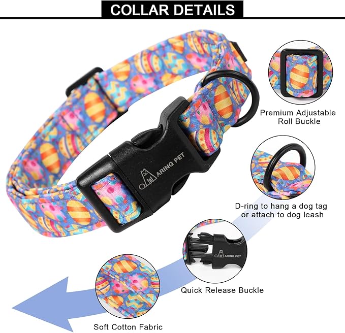 ARING PET Easter Dog Collar, Cute Purple Eggs Pet Collars with Quick Release Buckle for Puppy Small Medium Large Boy Girl Dogs-M
