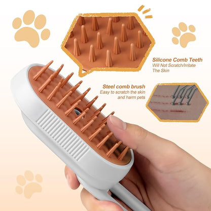 Steam Brush for Cat & Dog – 3-in-1 Spritz Pet Spray Hair Removal Comb for Grooming & Shedding Steam – Water Brush for Long & Short Haired Pets