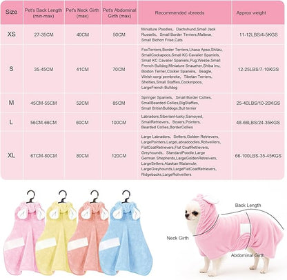Pet Bathrobe Towel Dog Cat Drying Coat Super Absorbent Cute Dogs Bath Towel Hooded Robe Adjustable Collar & Belly Strap for XSmall to XLarge Pets (Pink, Small)