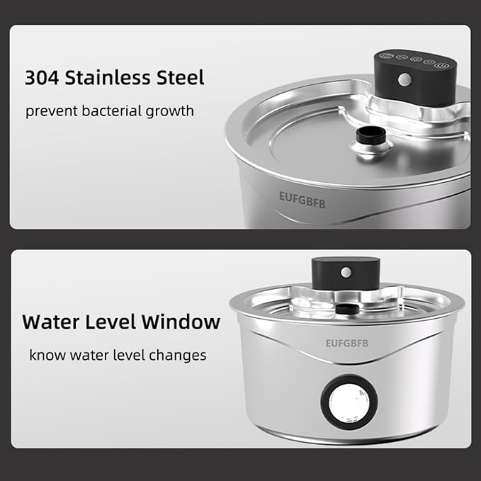 Wireless Cat Water Fountain Stainless Steel, [45 Days Battery Life] Automatic Rechargeable Pet Water Fountain, 2.6L/88oz Dog Water Dispenser, Ultra-Quiet Pump, 4-Layer Filtration for Cats & Dogs