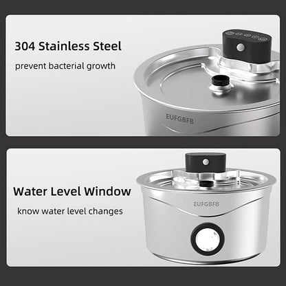 Wireless Cat Water Fountain Stainless Steel, [45 Days Battery Life] Automatic Rechargeable Pet Water Fountain, 2.6L/88oz Dog Water Dispenser, Ultra-Quiet Pump, 4-Layer Filtration for Cats & Dogs