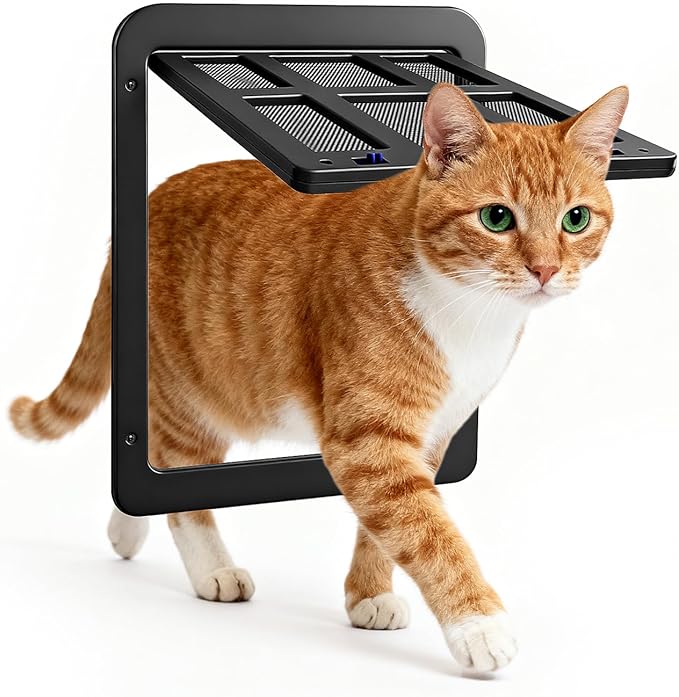 Namsan Cat Door Screen Door, Passage 8.3 x 10.3 inches, Small Dog Door for Sliding Door, Magnetic Auto Closing, Cat Screen Window, Lockable, Black