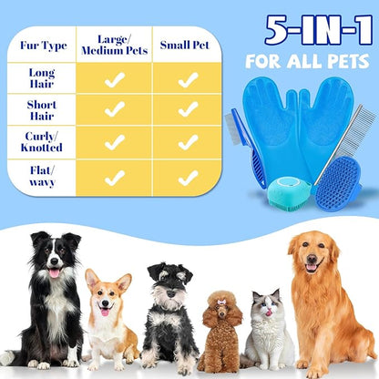 Dog Slicker Brush for Dogs Grooming Kit 5PCS,Bath Grooming Kit for Pets,Hair Brush Set with Towel, Washing Gloves, and Shampoo Scrubber Brush for Dogs and Cats