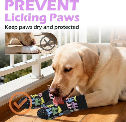 EXPAWLORER Anti Slip Dog Socks to Prevent Licking Paws, Dog Shoes for Hot Pavement, Dog Booties for Small Medium Large Senior Dogs, Traction Control Boots & Paw Protectors for Hardwood Floors Easter L