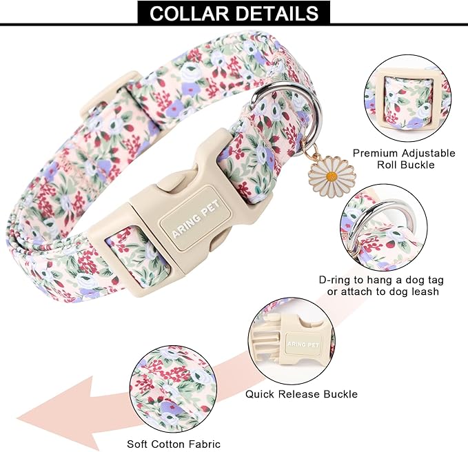 ARING PET Floral Dog Collar, Cute Purple Flower Spring Summer Pet Collars with Quick Release Buckle for Puppy Small Medium Large Boy Girl Dogs-XS