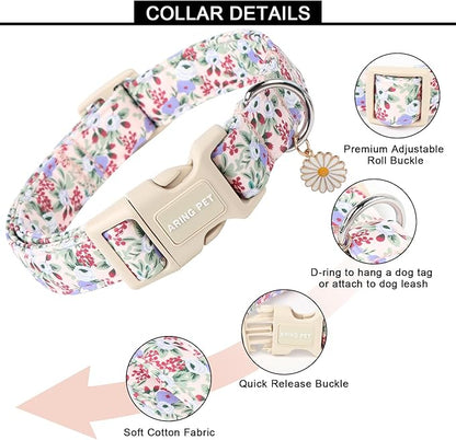ARING PET Floral Dog Collar, Cute Purple Flower Spring Summer Pet Collars with Quick Release Buckle for Puppy Small Medium Large Boy Girl Dogs-XS