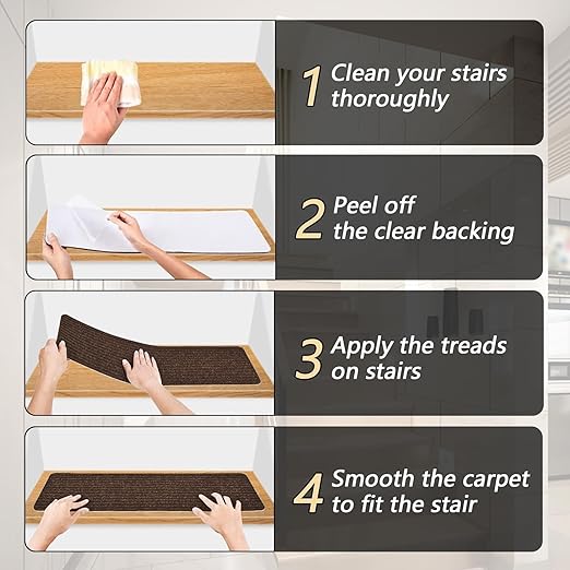 Non-Slip Stair Treads, 7.8" X 30" (15-Pack) Stair Treads Runner Indoor Outdoor, Brown Slip Resistant Stair Tread Mats Step Covers Pads for Elders, Kids and Pets (30" x 7.8", Brown)