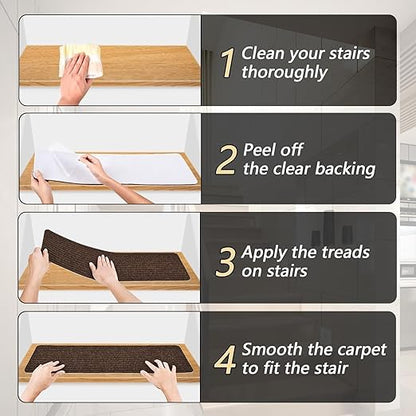 Non-Slip Stair Treads, 7.8" X 30" (15-Pack) Stair Treads Runner Indoor Outdoor, Brown Slip Resistant Stair Tread Mats Step Covers Pads for Elders, Kids and Pets (30" x 7.8", Brown)