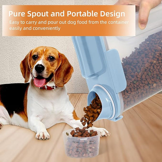 Airtight Small Cat Dog Pet Food Storage Containers BPA Free, with Large Pour Spout/1 Measuring Cup/ 4 Safety Locks and Double-layer Silicone Strip (Elegant Blue, 5L-1pack)