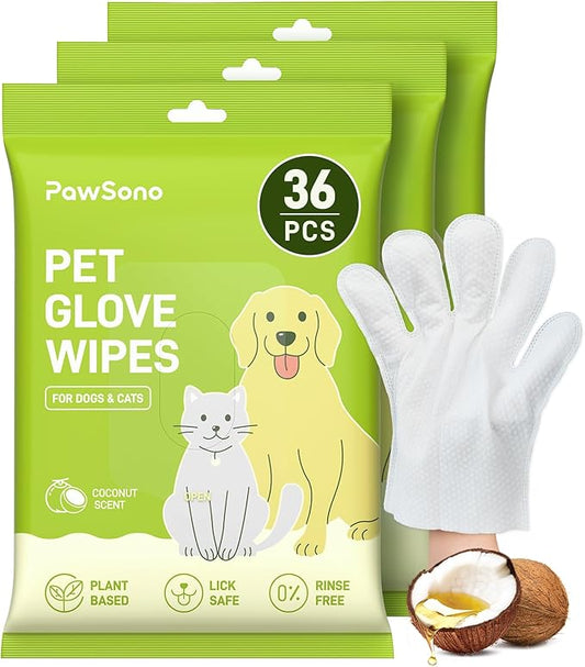 36PCS Hypoallergenic Pet Glove Wipes for Dogs & Cats - Quick Clean & Deodorizing Between Baths & Travel | Dog Washing Wipes for Fur, Butt, Paws, Eyes & Ears| Cat Cleaning Gloves for Grooming & Bathing