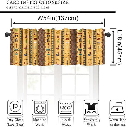 Vintage Ancient Egypt Curtains Valance, Retro Old Egyptian Hieroglyphics Floral Geometric Mysterious Egypt Culture Window Valance Curtain for Farmhouse Bedroom Living Room Kitchen 54x18inch