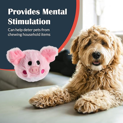 Flourish Pets 2 in 1 Multi-Layer Chew Toy for Active Dogs | Non-Toxic BPA Free Double Stitched Soft Fabric Exterior Dog Toys | Long-Lasting Dog Plush Toys - Pig 3.5"