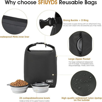 Travel Dog Food Container Pet Food Storage Bag Containers 2PCS Collapsible Travel Dog Bowls Waterproof Camping Storage Essentials Kibble Carrier 20L Easy to Clean (Black, Large)