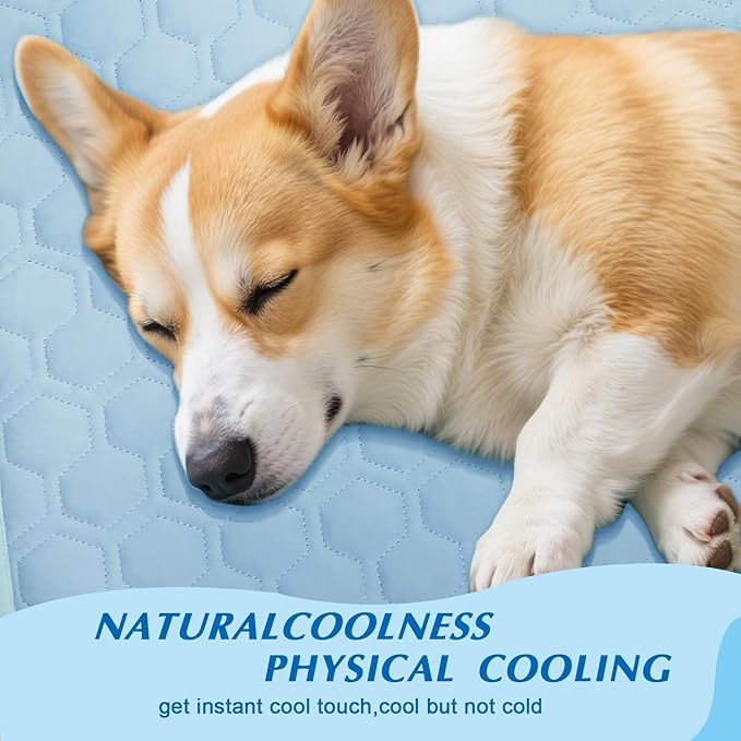 Upgraded Self-Cooling Mat for Dogs & Cats - Thicken, Washable, Non-Toxic, Foldable & Non-Slip Dog Cooling mat Pet Cooling Pad for Indoor, Outdoor, Car- Perfect for Summer (Blue, 18“*24”(Small))