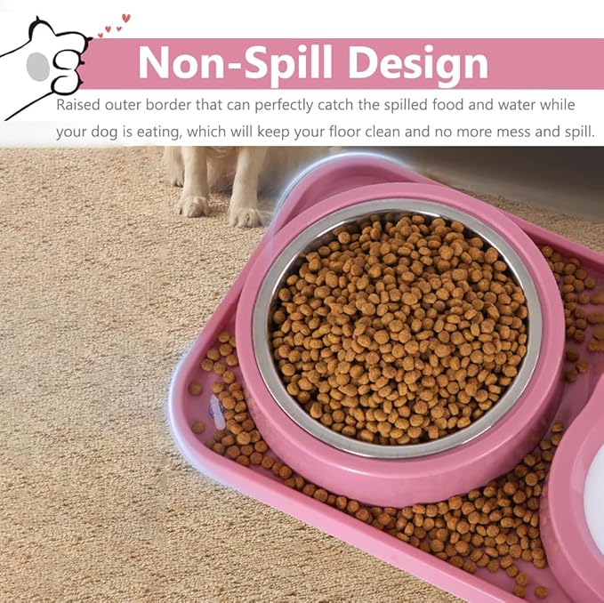 Dog Bowls, Non-Slip Puppy Cat Food and Water Bowl Set with Water Dispenser and Stainless Steel Bowl Detachable Gravity Pet Feeder and Waterer Set for Dogs (Blue, 1000ML)