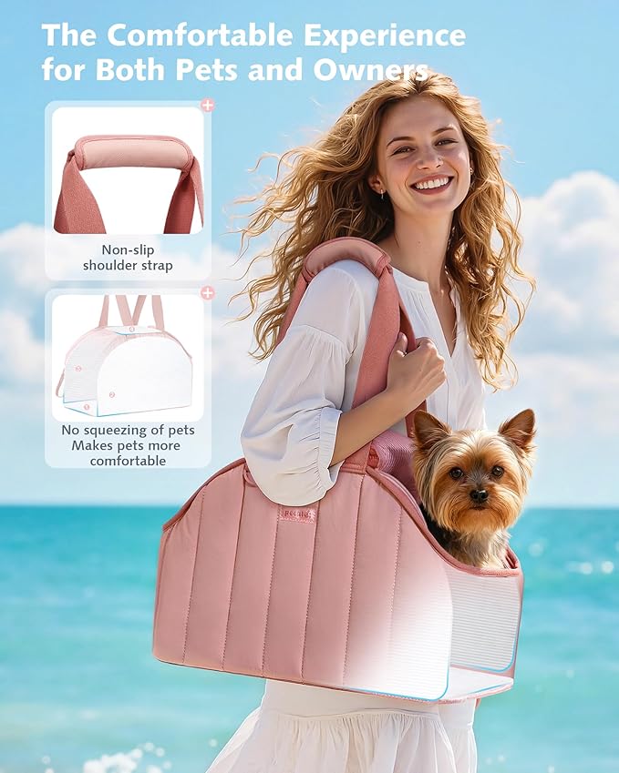 Pecute Dog Purse Carrier, Lightweight Dog Carriers for Small Dogs with Large Pockets, Dog Soft-Sided Carriers up to 6.6lbs, Pet Carrier for Puppy Cat Rabbit, Suitable for Travel, Subway, Pink