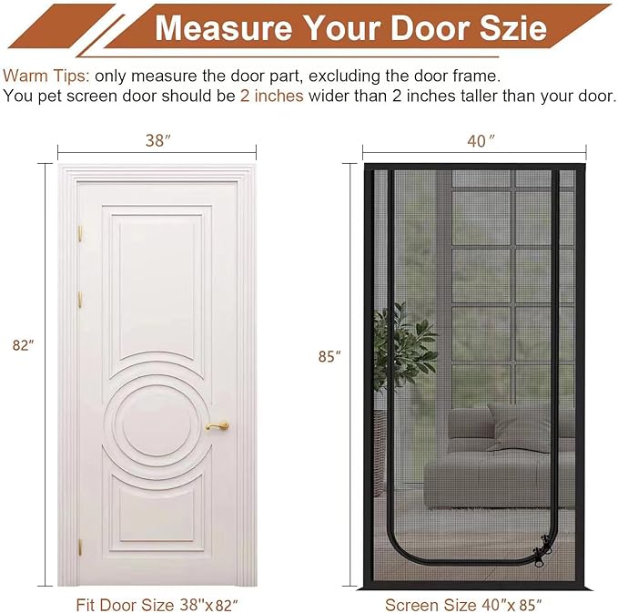 Dixutzi Reinforced Cat Screen Door Fits Door Size 38''x 82'', Heavy Duty Pets Proof Screen Door with Zipper, Prevent Dogs Cats Running Out from Home (Black)