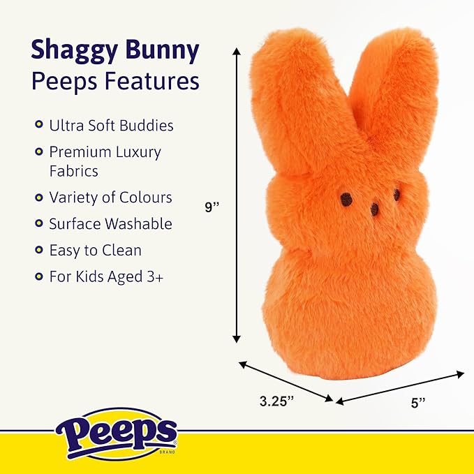 Animal Adventure | 9" All Over Print Hearts Shaggy Bunny Peeps Plush | Easter Basket Stuffed Animals for Kids | Marshmallow Candy | Huggable Soft Plushie Stuffers Toy | Collectable Gifts | Aged 3+